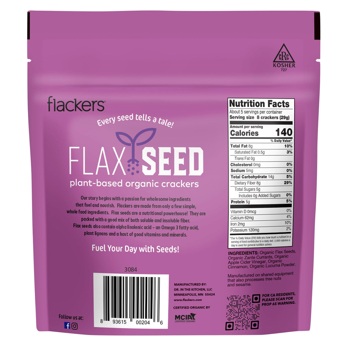Flackers Organic Variety Flax Seed Crackers — Gluten Free, High Fiber, Low Net Carbs, Plant Protein, Vegan Keto Snack | 4-Pack 5 oz