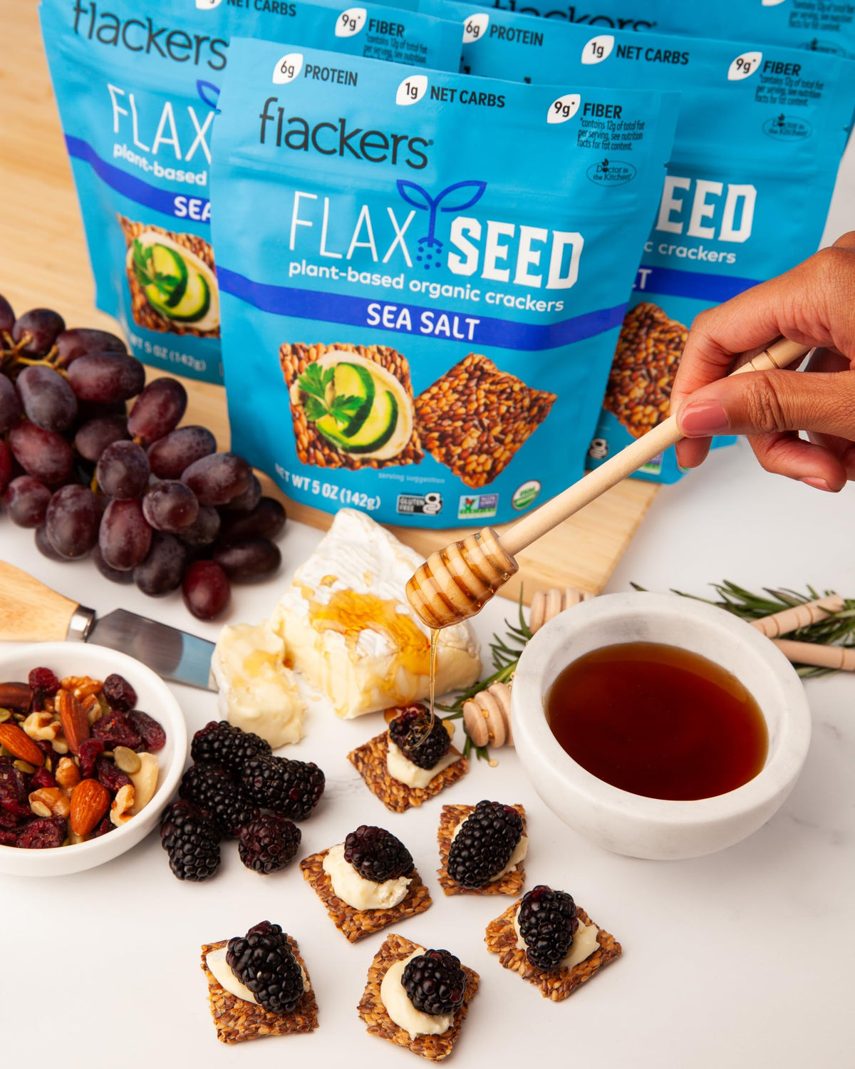 Flackers Organic Sea Salt Flax Seed Crackers – Gluten Free, High Fiber, Low Net Carbs, Vegan Keto Snack (4 x 5 oz)
