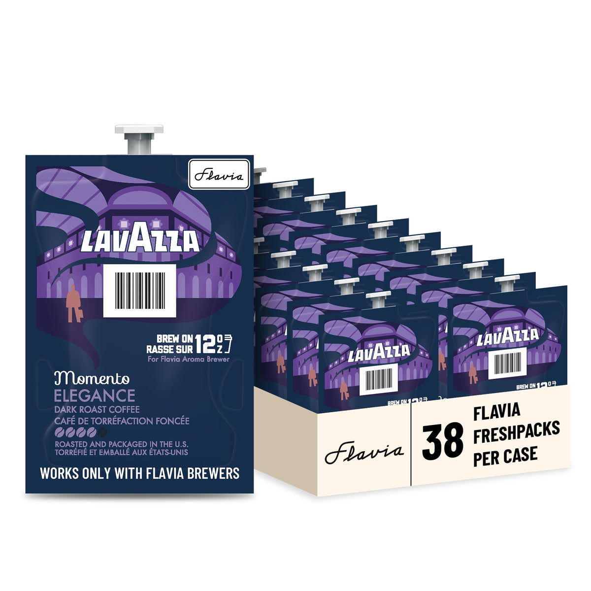 Flavia Lavazza Momento Elegance 12oz Freshpacks for Flavia Aroma Brewer – Dark Roast (Case of 38)