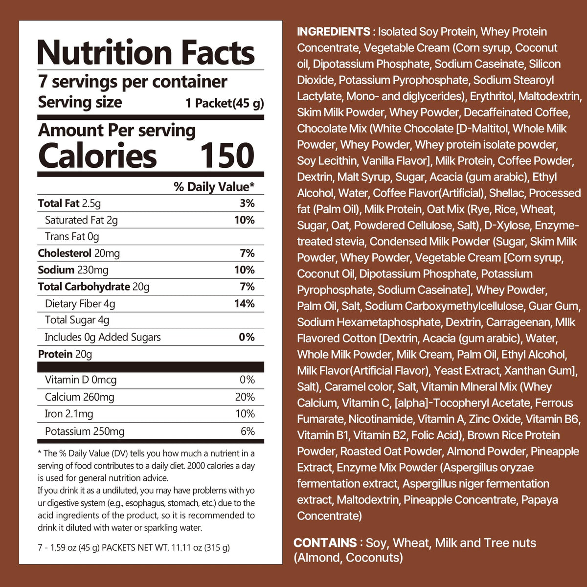 FLIMEAL Decaf Coffee Protein Shake Dolce Latte with Crunchy Protein Balls — 20g Protein, Low Sugar, Keto-Friendly, 7 Servings