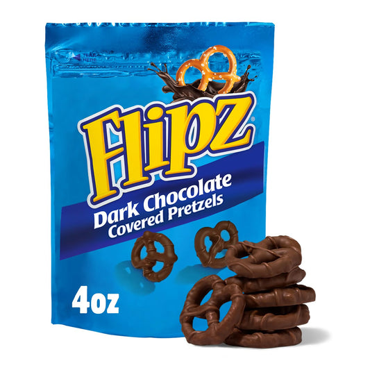 Flipz Dark Chocolate Covered Pretzels — 4 oz Each, 6-Pack | Sweet, Salty Crunch