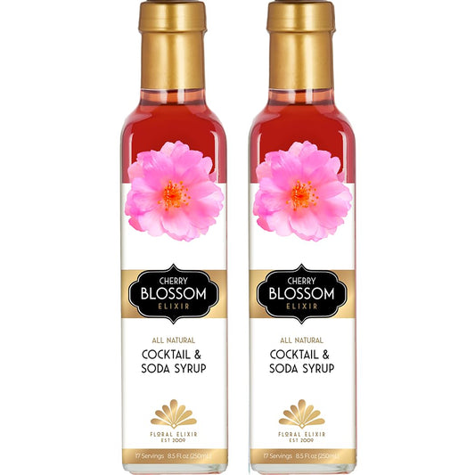 Floral Elixir Co. Cherry Blossom Syrup – All Natural Syrups for Cocktails & Sodas (2 x 8.5 oz)