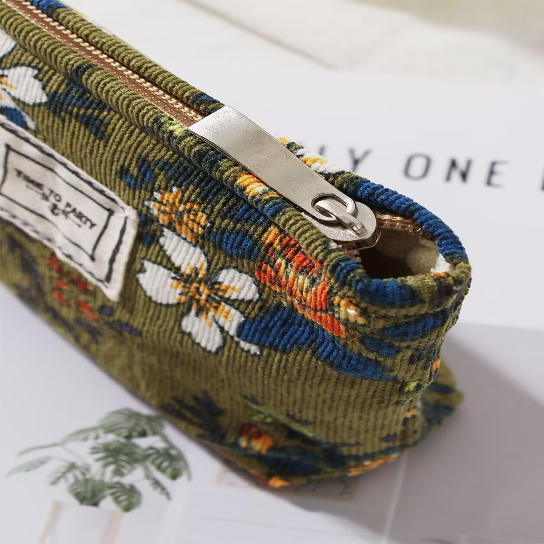 Floral Makeup Bags for Women, Large Cosmetic Pouch for Purse, Dark Green