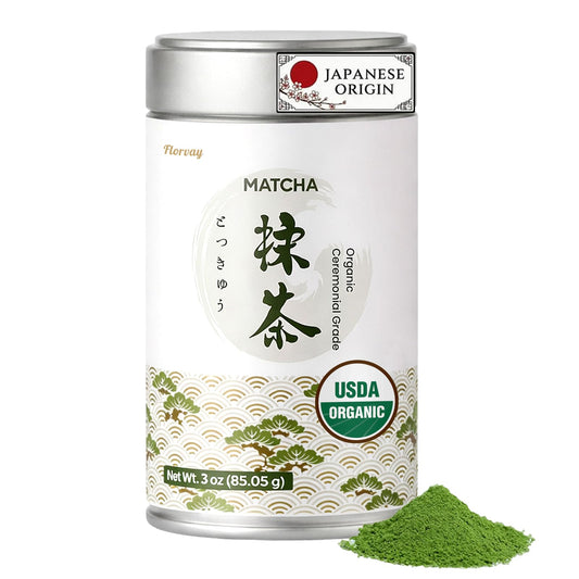 Florvay Japanese Ceremonial Grade Matcha Powder – USDA Organic | 3oz Tin | Smooth, Low Bitterness | Calm Energy