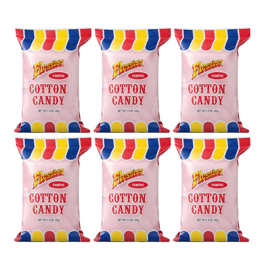Flossie’s Famous Pink-Strawberry Cotton Candy – 6-Pack, Light & Fluffy Party Snack