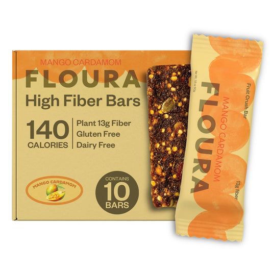 Floura Mango Cardamom Fiber Bars – High Fiber, Vegan, Gluten & Dairy Free (10 Pack)