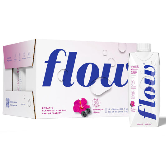 Flow Mineral Spring Water – Blackberry + Hibiscus, 12 Pack (16.9 Fl Oz) | Naturally Alkaline with Electrolytes