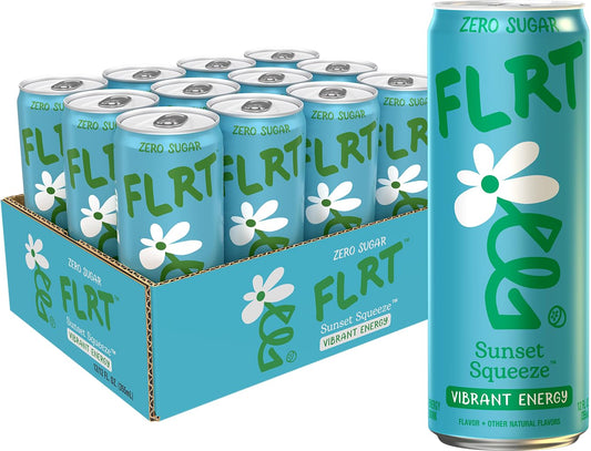 FLRT Sunset Squeeze Energy Drink – Sugar-Free, 200 mg Caffeine, Clean Energy | 12 Fl Oz (Pack of 12)