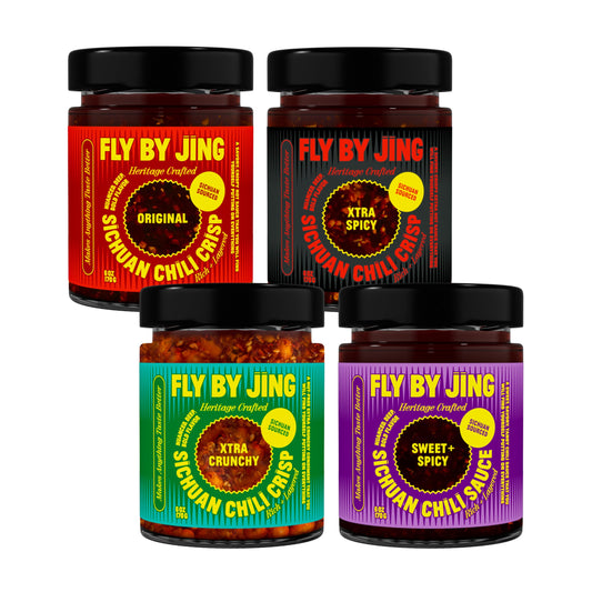 FLYBYJING Chili Crisp Bundle: Four Premium 6oz Sauces for Noodles, Proteins & Veggies