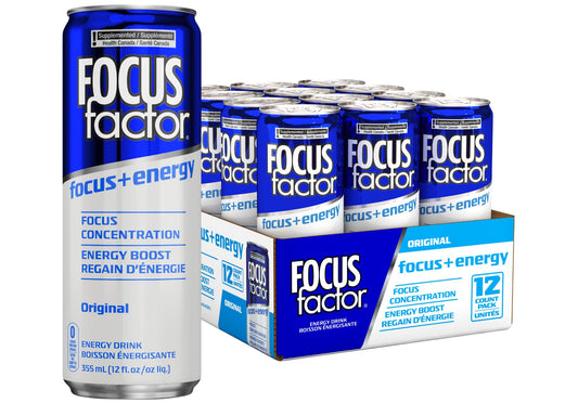 Focus Factor Energy Drink Original - Sugar Free, Low Calorie, Vitamin B6 & B12 - 12 x 355ml
