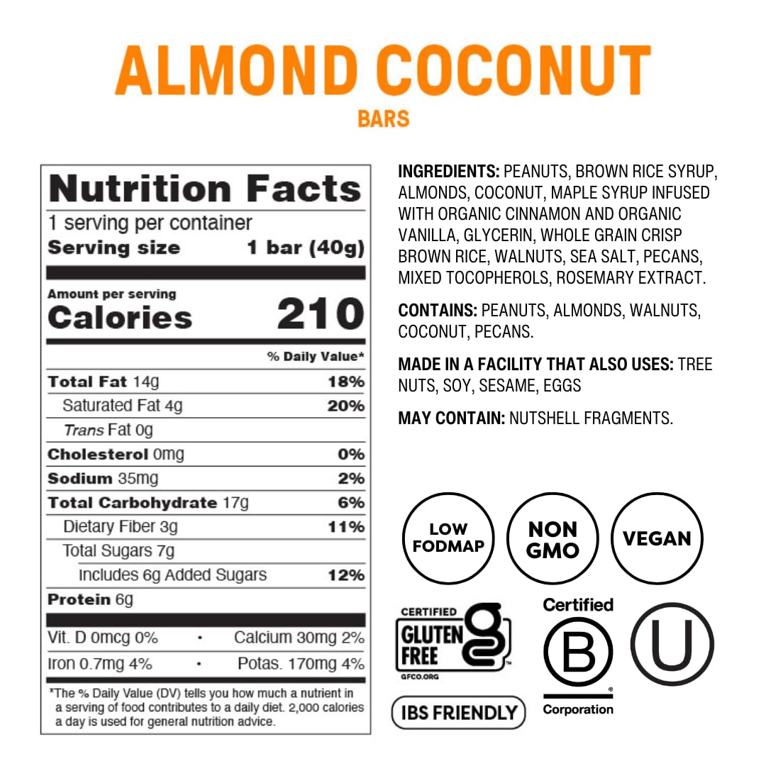 Fody Foods Snack Bars, Almond Coconut – 12 Pack, 6g Protein, Low FODMAP, IBS-Friendly, Vegan