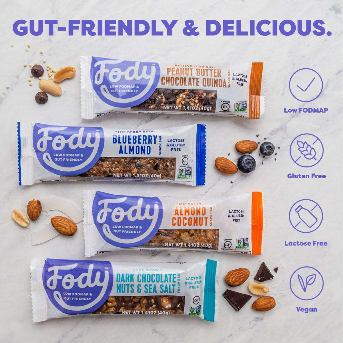 Fody Foods Snack Bars, Almond Coconut – 12 Pack, 6g Protein, Low FODMAP, IBS-Friendly, Vegan