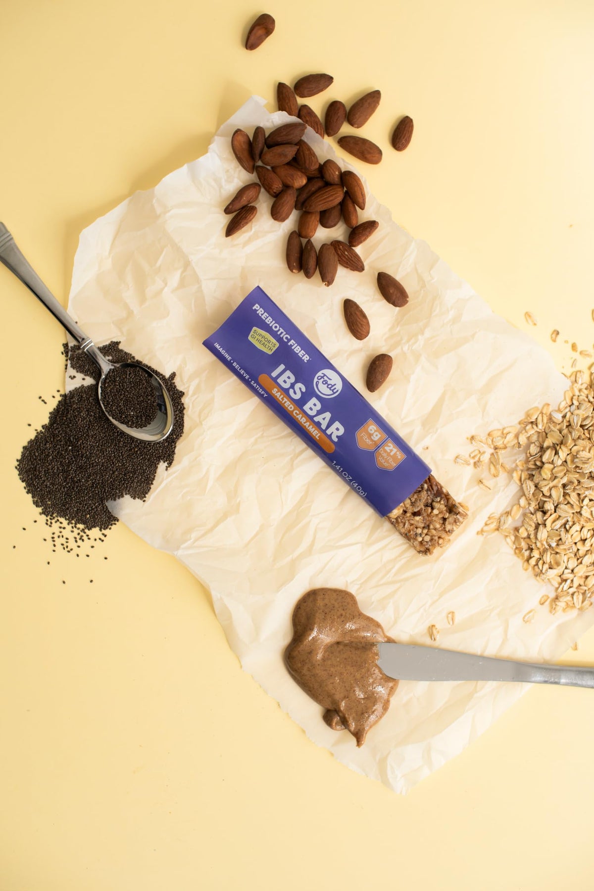 Fody Salted Caramel IBS Snack Bars — Pack of 12, 6g Prebiotic Fiber, Low FODMAP, Gluten & Lactose Free