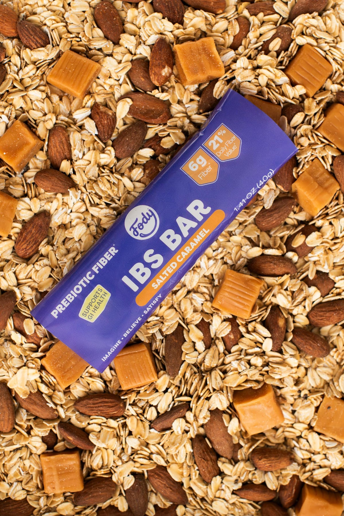 Fody Salted Caramel IBS Snack Bars — Pack of 12, 6g Prebiotic Fiber, Low FODMAP, Gluten & Lactose Free
