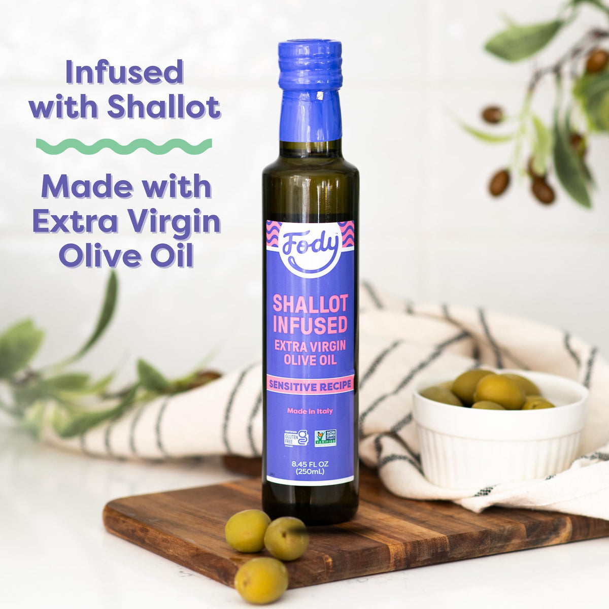 Fody Shallot Infused Olive Oil – Low FODMAP, Gut-Friendly, 8.45 oz