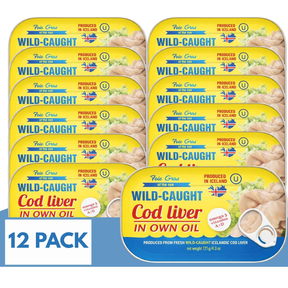 Foie Gras of the Sea Icelandic Cod Liver – Wild-C caught, Canned in Own Oil, 4.3 oz (Pack of 12) – Kosher