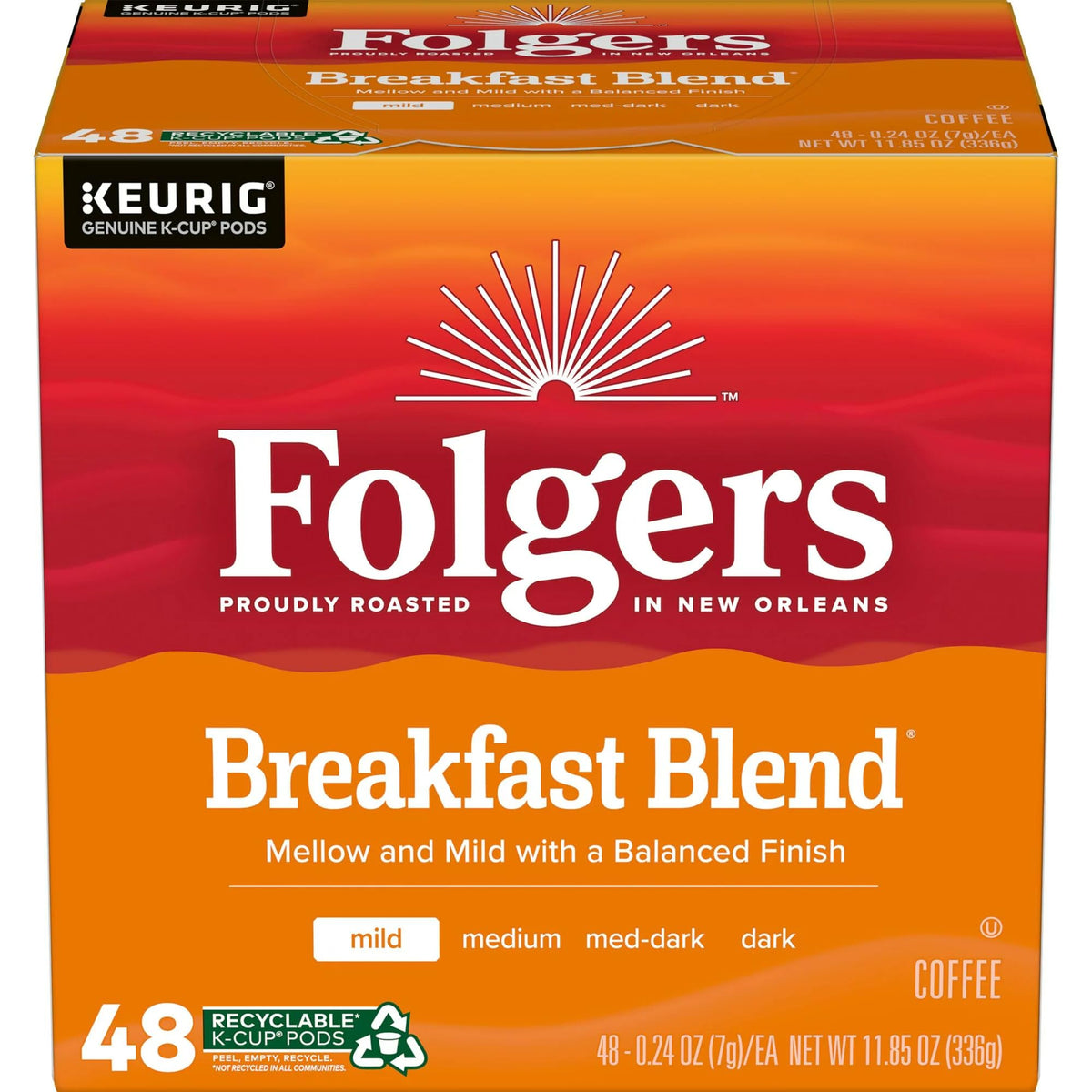 Folgers Breakfast Blend K-Cups – 4x12-Count Pack | Mild, Smooth Morning Coffee