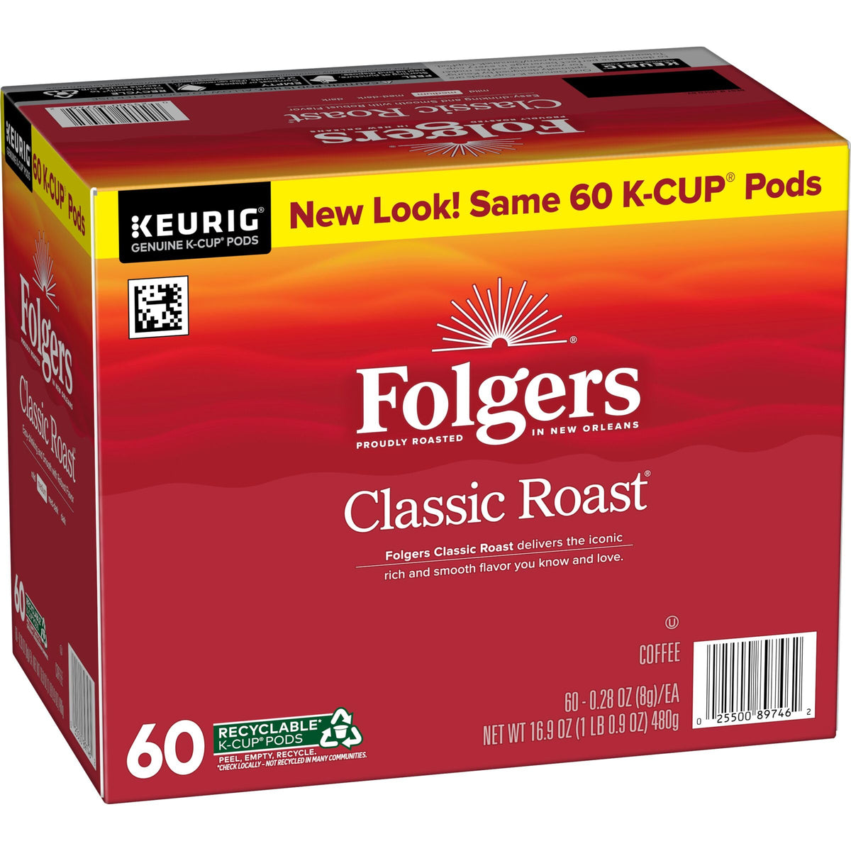 Folgers Classic Roast Keurig K-Cup Pods, Medium Roast — Six 60-Count Boxes