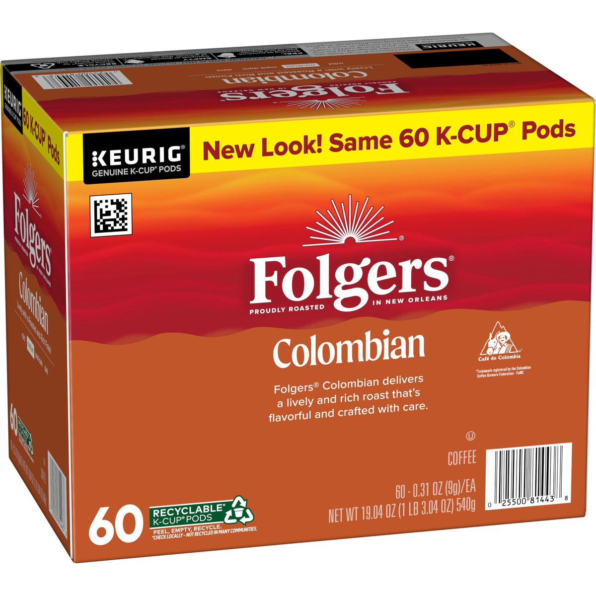 Folgers Colombian Coffee K-Cup Pods – Medium Roast, 60 Pods (6 Boxes)