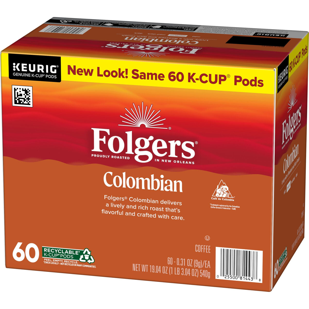Folgers Colombian Coffee K-Cup Pods – Medium Roast, 60 Pods (6 Boxes)