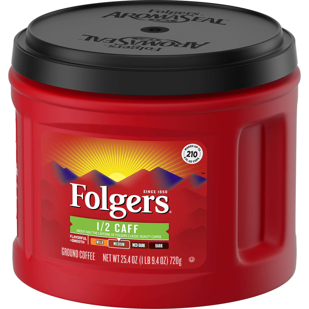 Folgers Half Caff Coffee – 25.4 oz Canister, Medium Roast, Half Caffeine