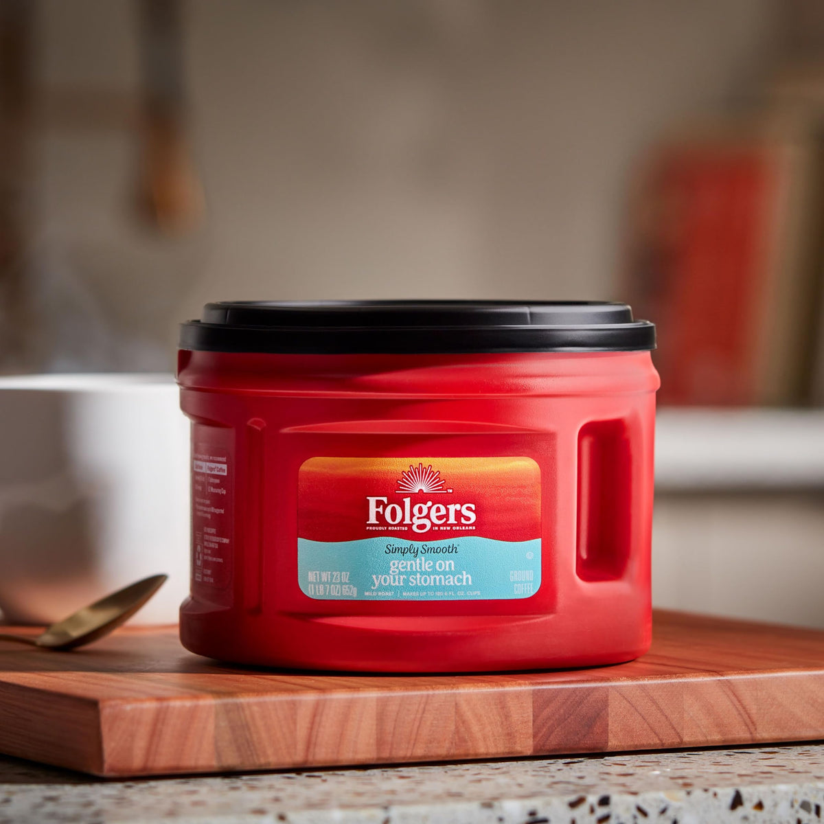 Folgers Simply Smooth Mild Roast Ground Coffee - 6 x 23 oz, Gentle on Your Stomach