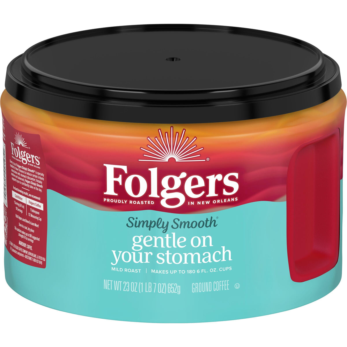 Folgers Simply Smooth Mild Roast Ground Coffee - 6 x 23 oz, Gentle on Your Stomach