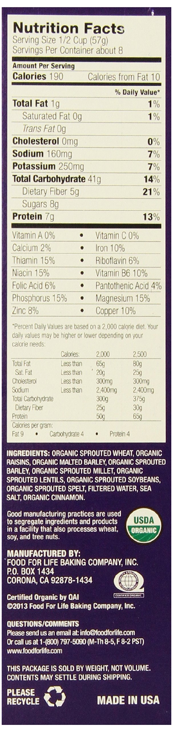 Food For Life Ezekiel 4:9 Cinnamon Raisin Sprouted Grain Cereal, Organic, 16 oz Boxes (Pack of 6)