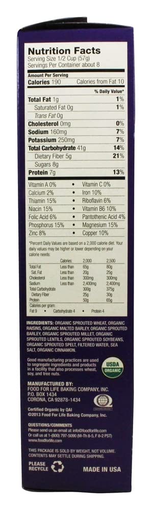 Food for Life Ezekiel Cinnamon Raisin Sprouted Cereal – Organic, No Added Sugar, 16 oz (Case of 6)