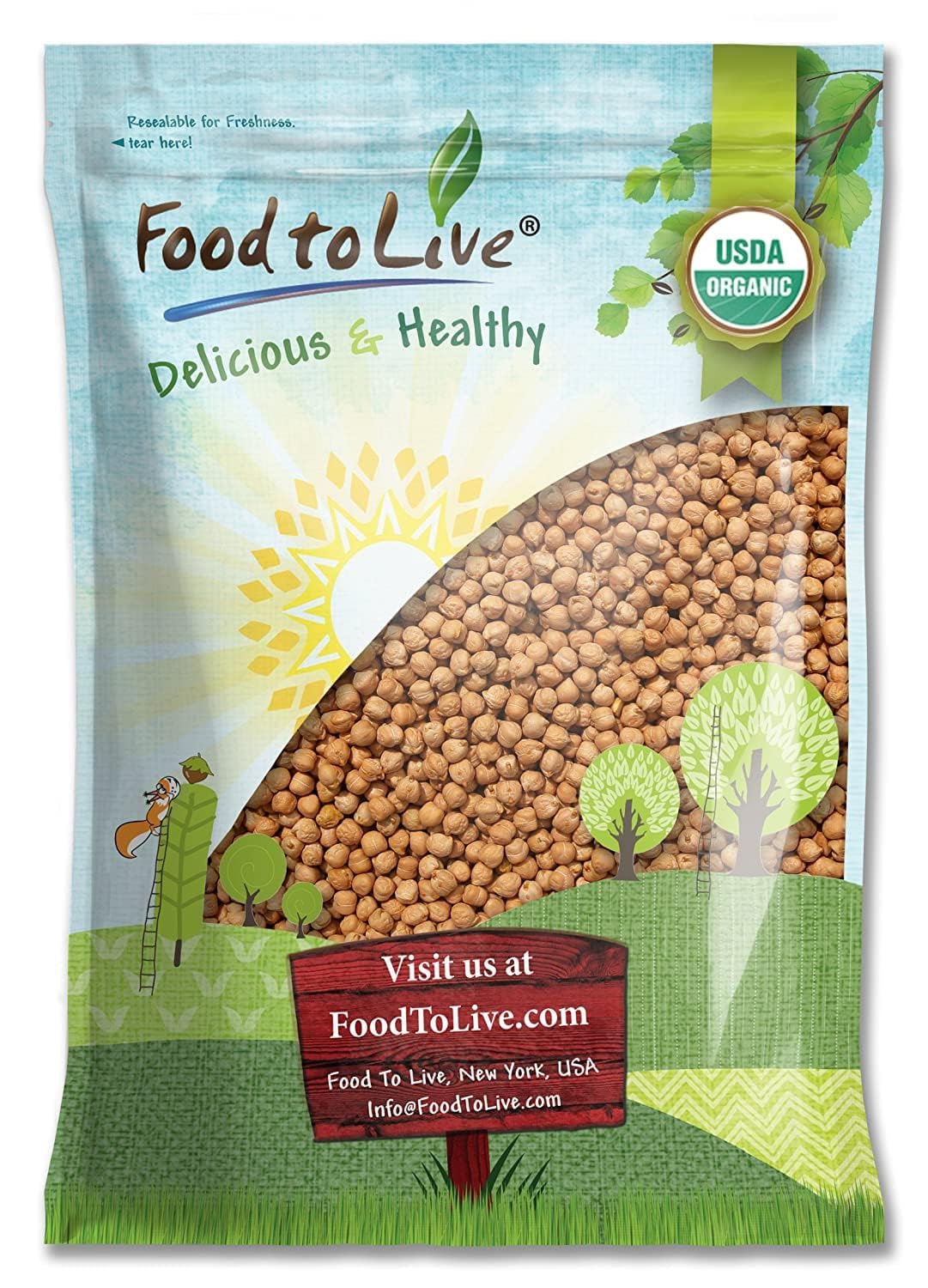 Food to Live Organic Garbanzo Beans 15 lb Bulk – Dried Chickpeas Non-GMO Kosher Raw Sproutable
