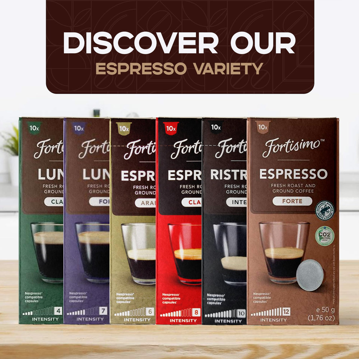 Fortisimo CAPSUCUP Espresso Pods Variety Pack - 100 Count - Nespresso OriginalLine Compatible