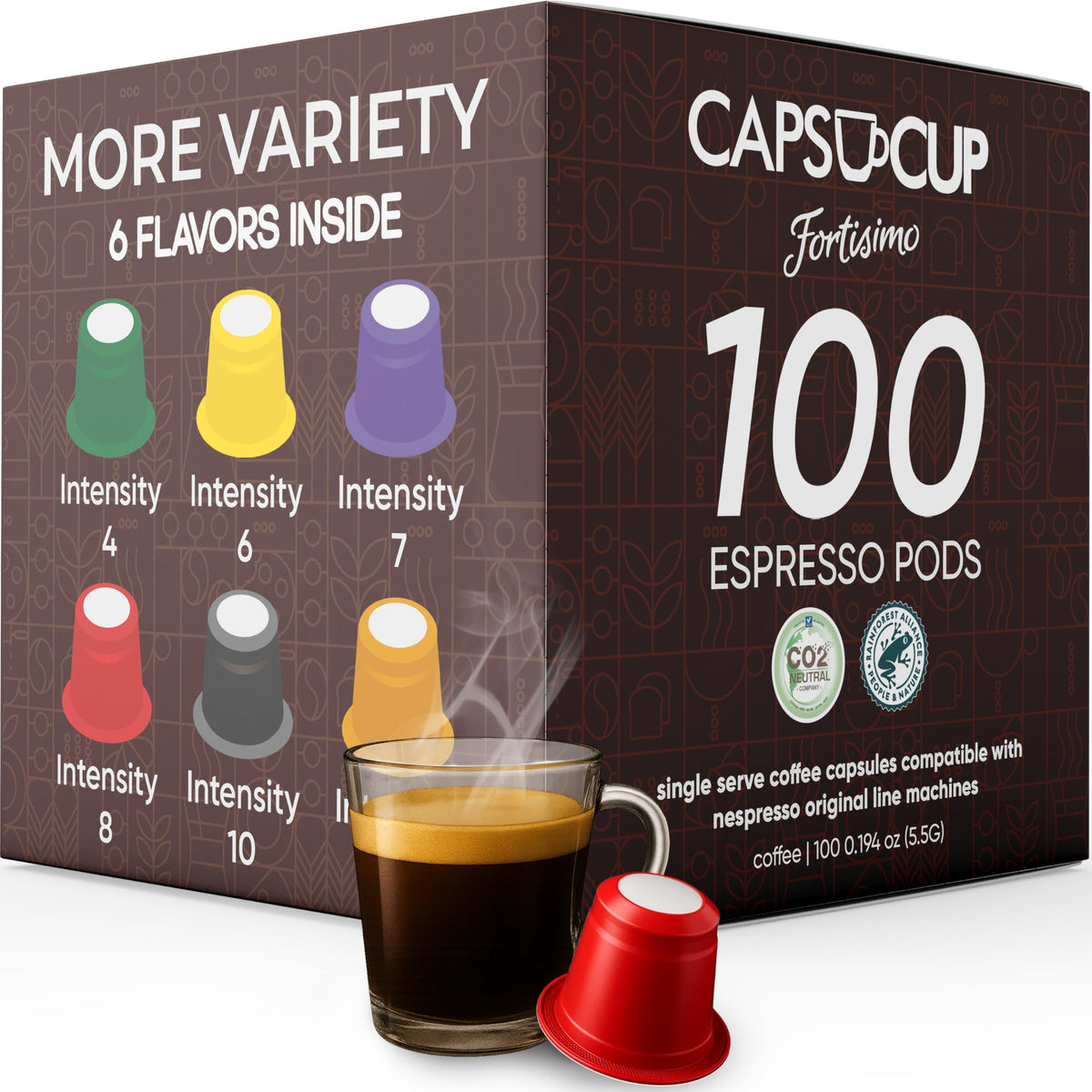 Fortisimo CAPSUCUP Espresso Pods Variety Pack - 100 Count - Nespresso OriginalLine Compatible