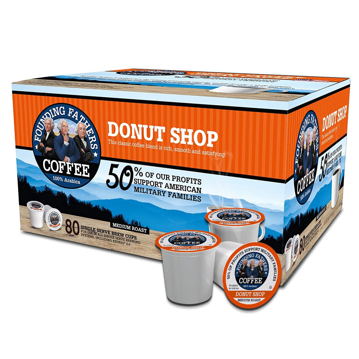 Founding Fathers Donut Shop Coffee Pods for Keurig 2.0 K-Cup Brewers – 80 Count