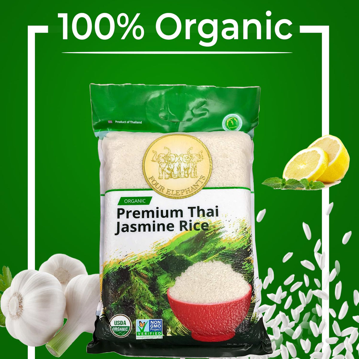 Four Elephants 20lb Organic Thai Hom Mali Jasmine Rice – Pro Chef Endorsed