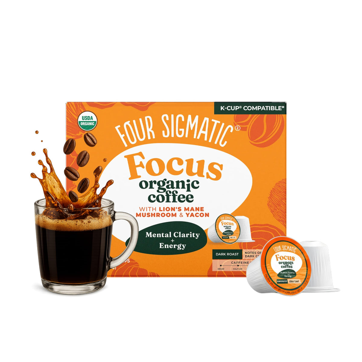 Four Sigmatic Mushroom Coffee K-Cups — Organic Dark Roast with Lion’s Mane & Yacon | Focus, Creativity, Vegan & Keto | 24 Count