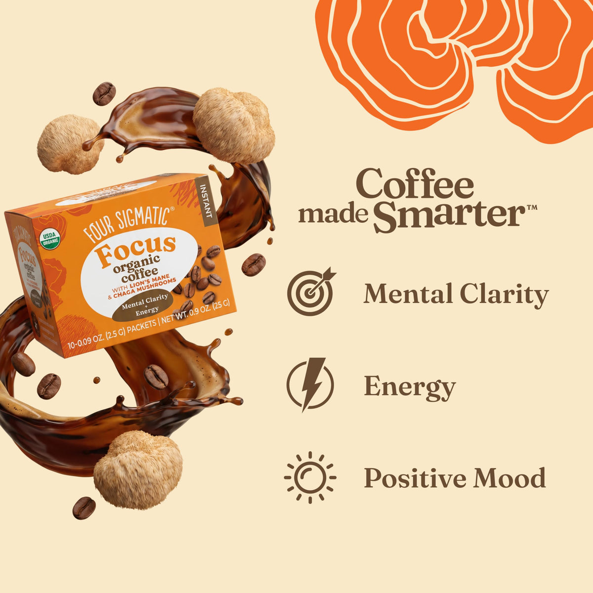 Four Sigmatic Mushroom Mix Coffee Lion's Mane | Focus Pack of 3 (30 Packets)