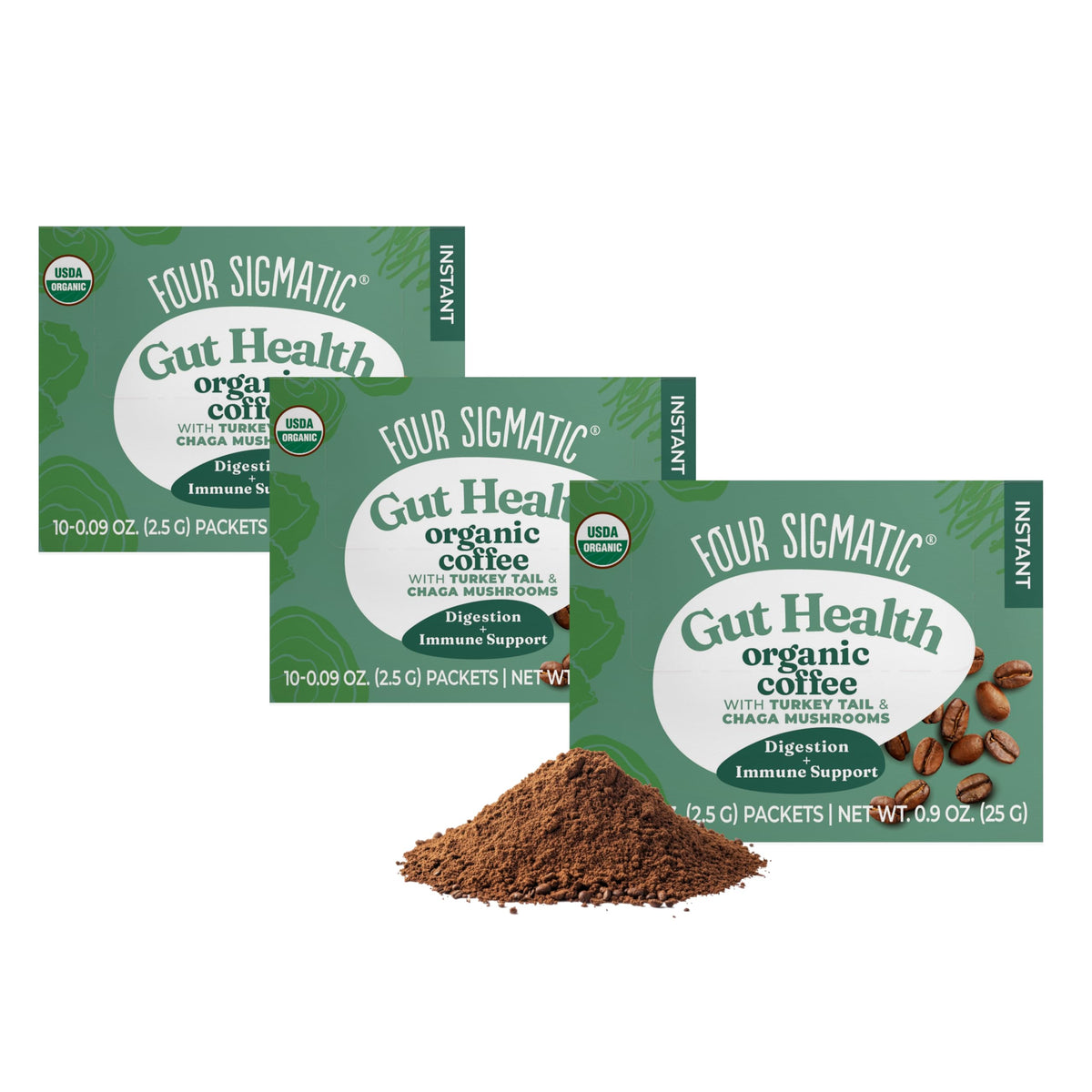 Four Sigmatic Mushroom Coffee Mix Cordyceps & Chaga — Pack of 3 (30 Packets Total)