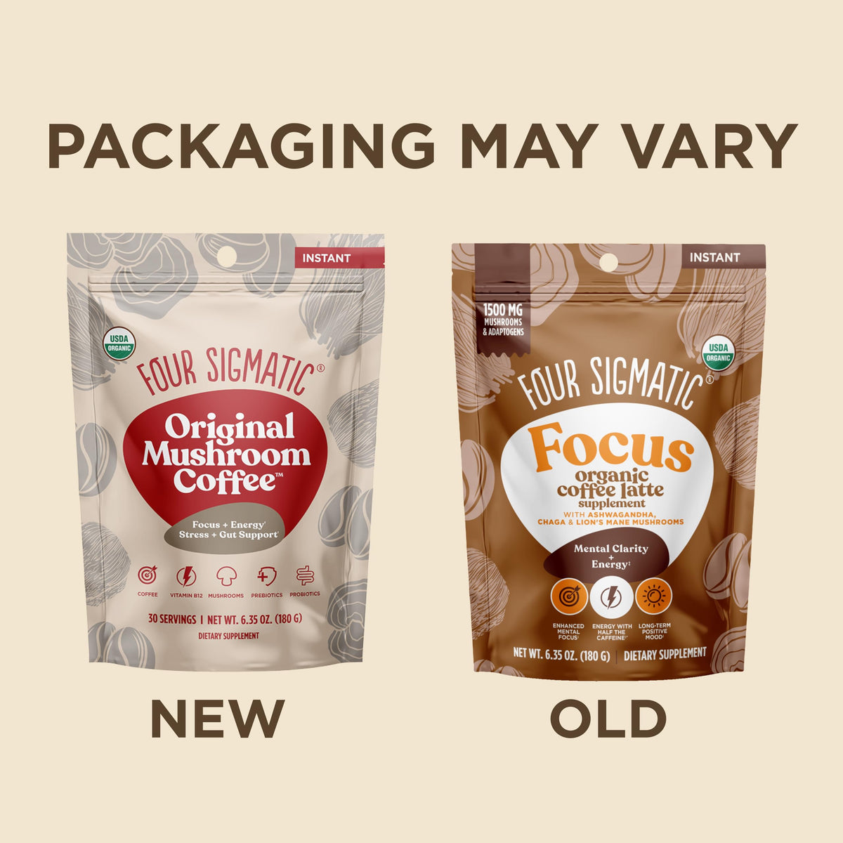 Four Sigmatic Original Mushroom Coffee – 1500mg Mushroom Blend for Focus & Energy | 30 Servings
