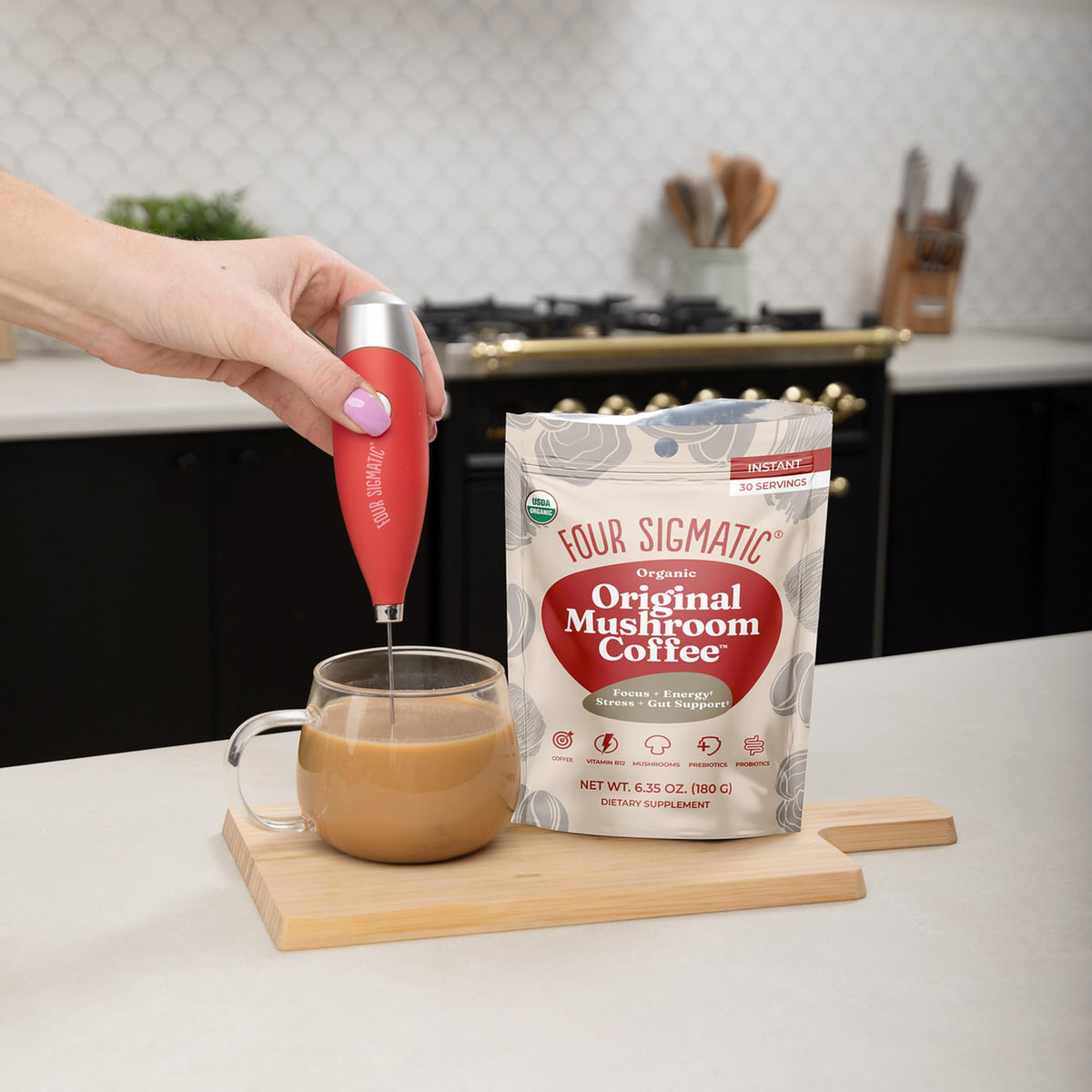 Four Sigmatic Original Mushroom Coffee – 1500mg Mushroom Blend for Focus & Energy | 30 Servings