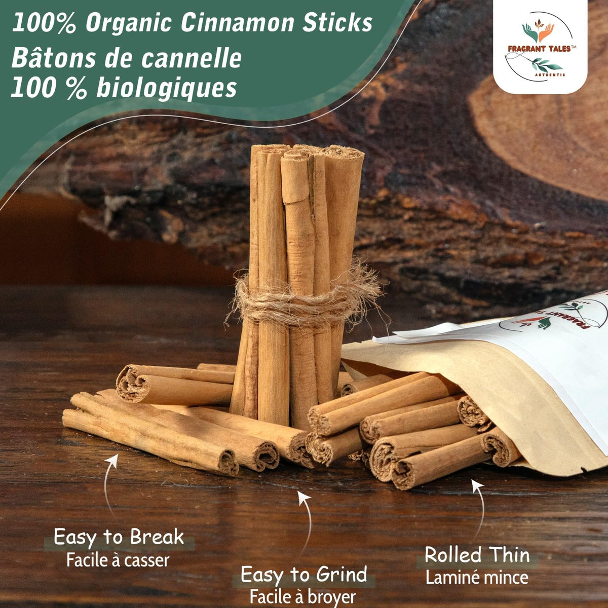 Fragrant Tales Premium Organic Ceylon Cinnamon Sticks - 1 lb | True Ceylon, USDA Certified Organic, Non-GMO, Gluten-Free