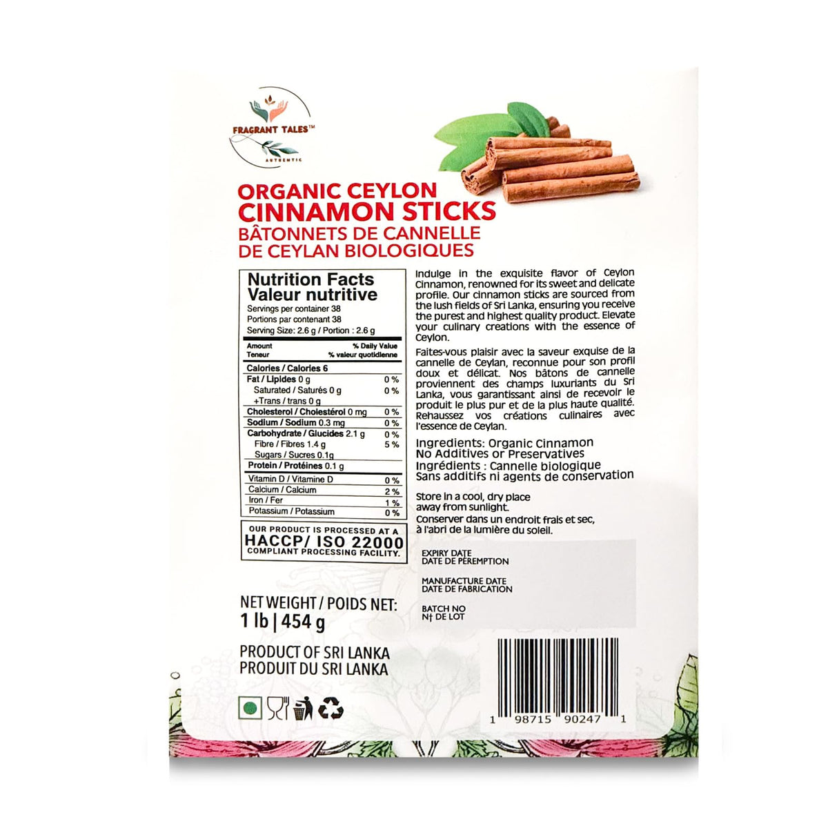 Fragrant Tales Premium Organic Ceylon Cinnamon Sticks - 1 lb | True Ceylon, USDA Certified Organic, Non-GMO, Gluten-Free