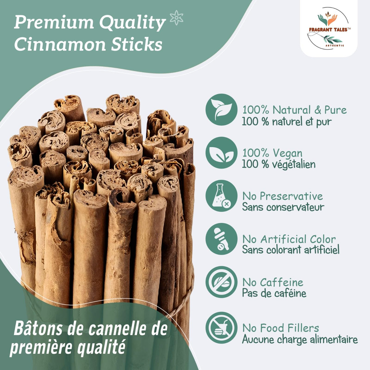 Fragrant Tales Premium Organic Ceylon Cinnamon Sticks - 1 lb | True Ceylon, USDA Certified Organic, Non-GMO, Gluten-Free