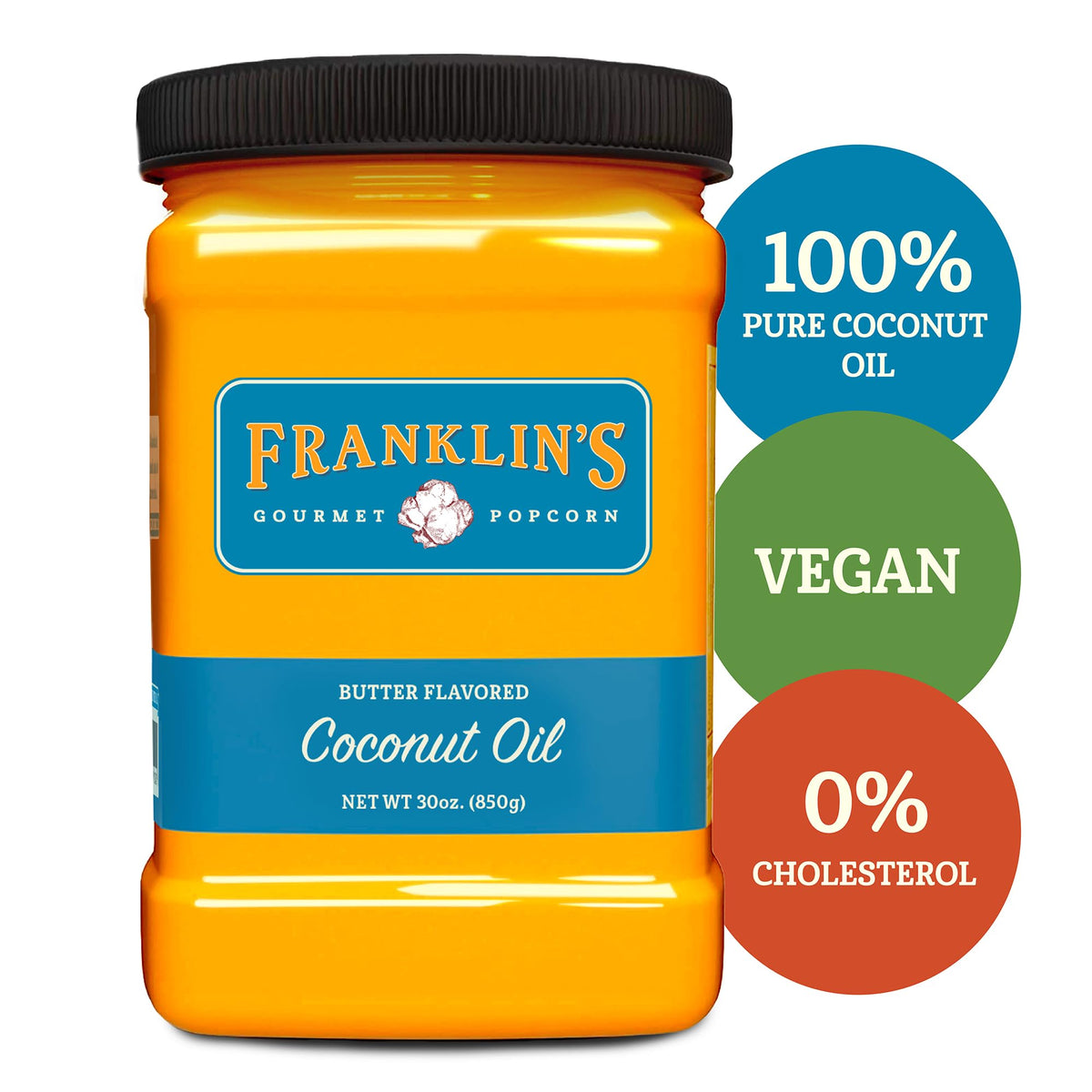 Franklin's Gourmet Popcorn Butter Flavored Coconut Oil - 30 oz, Zero Trans Fat, Vegan & Gluten Free