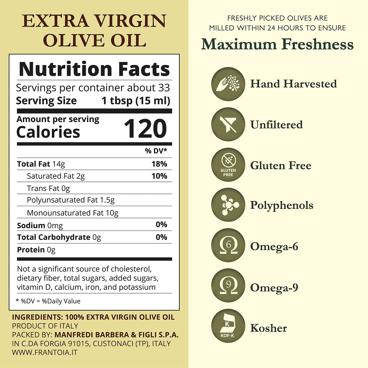 Frantoia Extra Virgin Olive Oil – Award-Winning Sicilian EVOO (3L Tin) with Biancolilla, Nocellara del Belice & Cerasuola