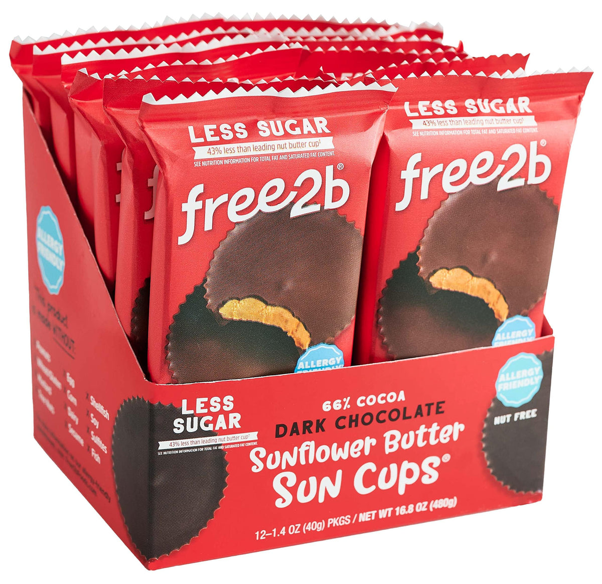 Free2b Foods Dark Chocolate Sun Cups – Gluten-Free, Dairy-Free, Nut-Free, Soy-Free (12-Pack)