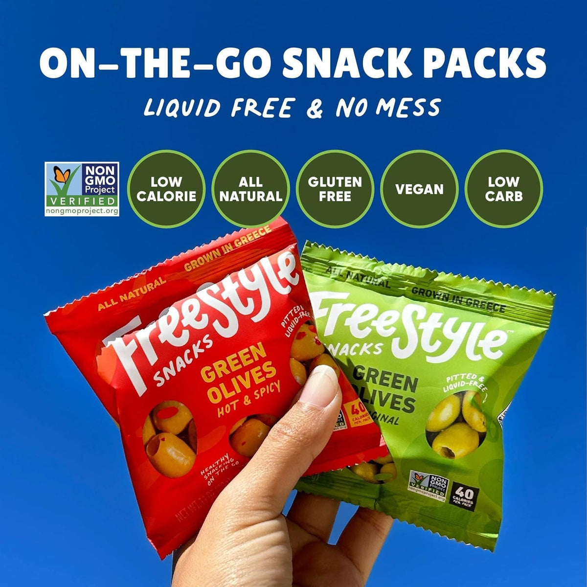 Freestyle Snacks Olive Snack Packs – Greek Olives, Single-Serve 1.1oz, All Natural, Sugar-Free, Non-GMO, 24 Pack (As Seen on Shark Tank)