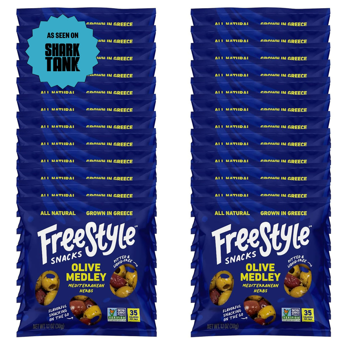Freestyle Snacks Olive Snack Packs – Greek Olives, Single-Serve 1.1oz, All Natural, Sugar-Free, Non-GMO, 24 Pack (As Seen on Shark Tank)