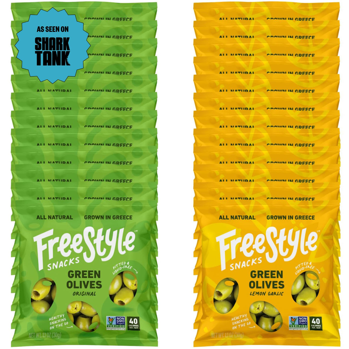 Freestyle Snacks Olive Snack Packs - Single-Serve 1.1oz Greek Olives | Keto, Paleo, Non-GMO