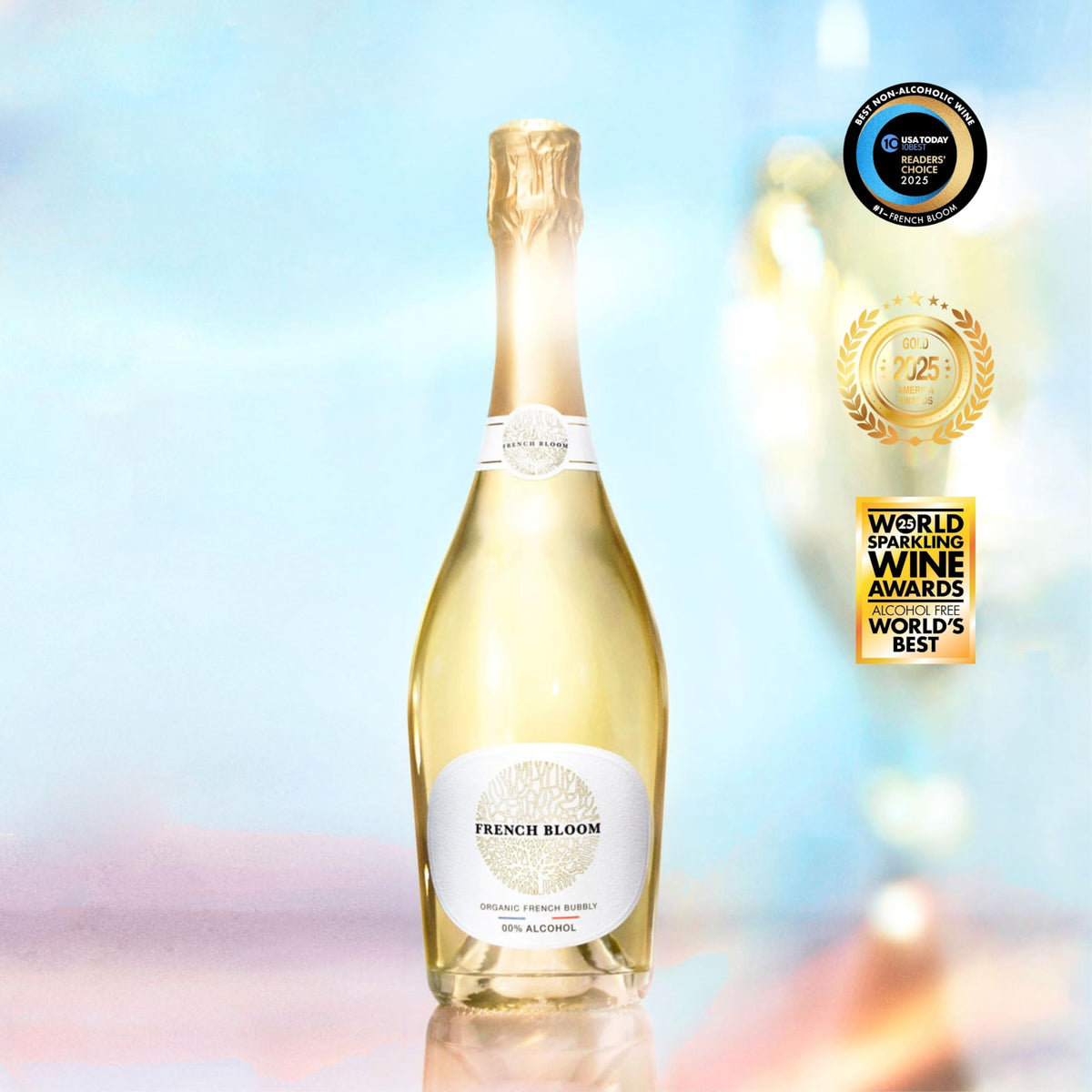 French Bloom Le Blanc Organic Alcohol-Free Sparkling Wine, 750ml | Vegan, Halal, Low Calorie
