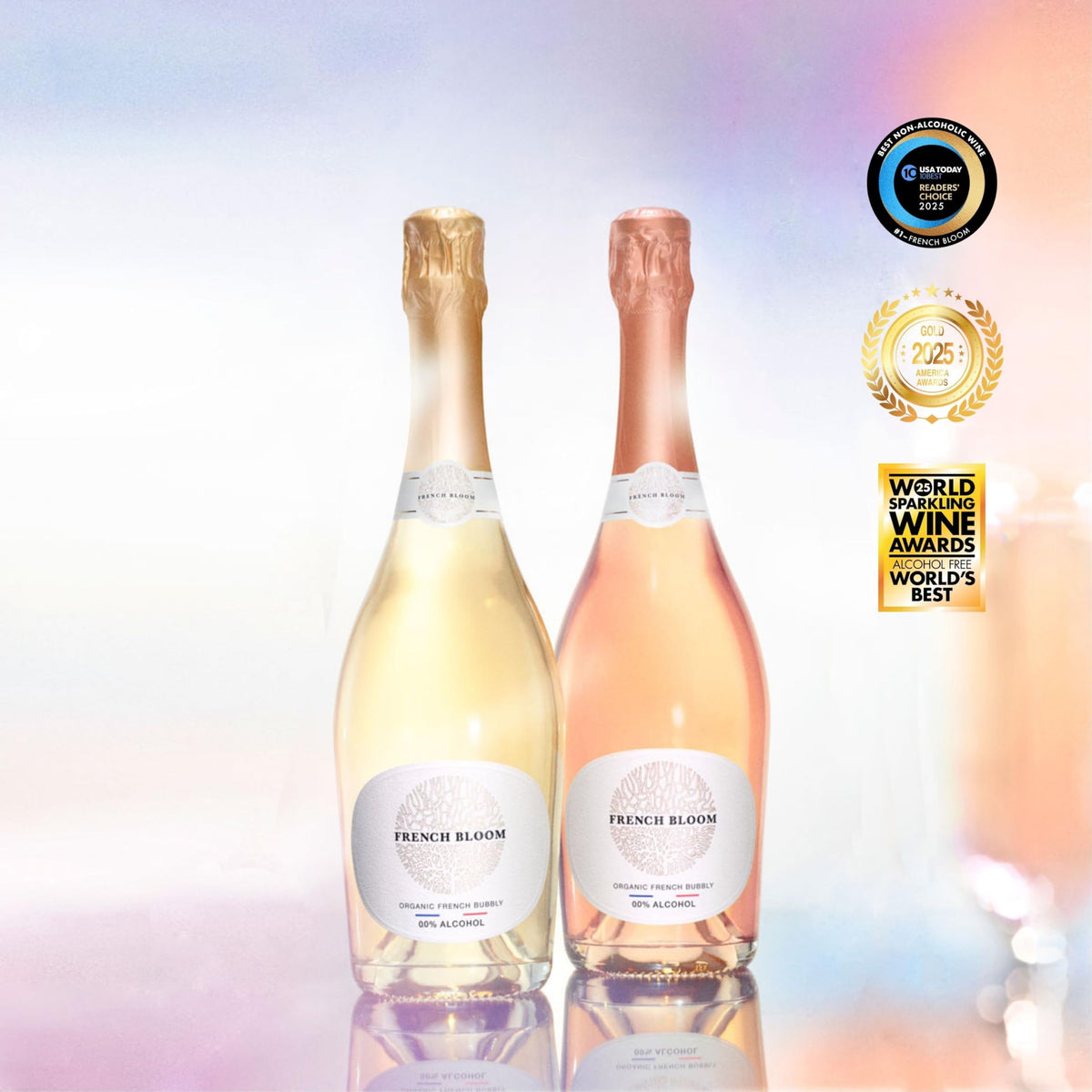 French Bloom Duo Set – 0.0% Alcohol-Free Sparkling Wine (Le Blanc & Le Rosé) 750ml | Organic, Vegan, Low Calorie